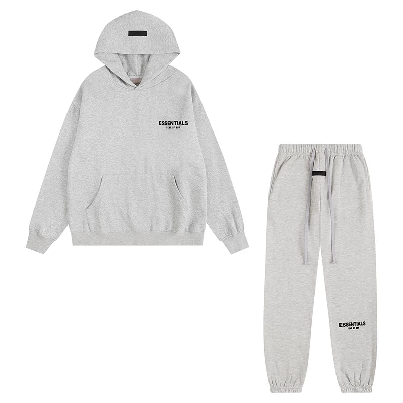 Fear Of God Essentials Hoodie Jogger Tracksuit Set Light Heather Grey