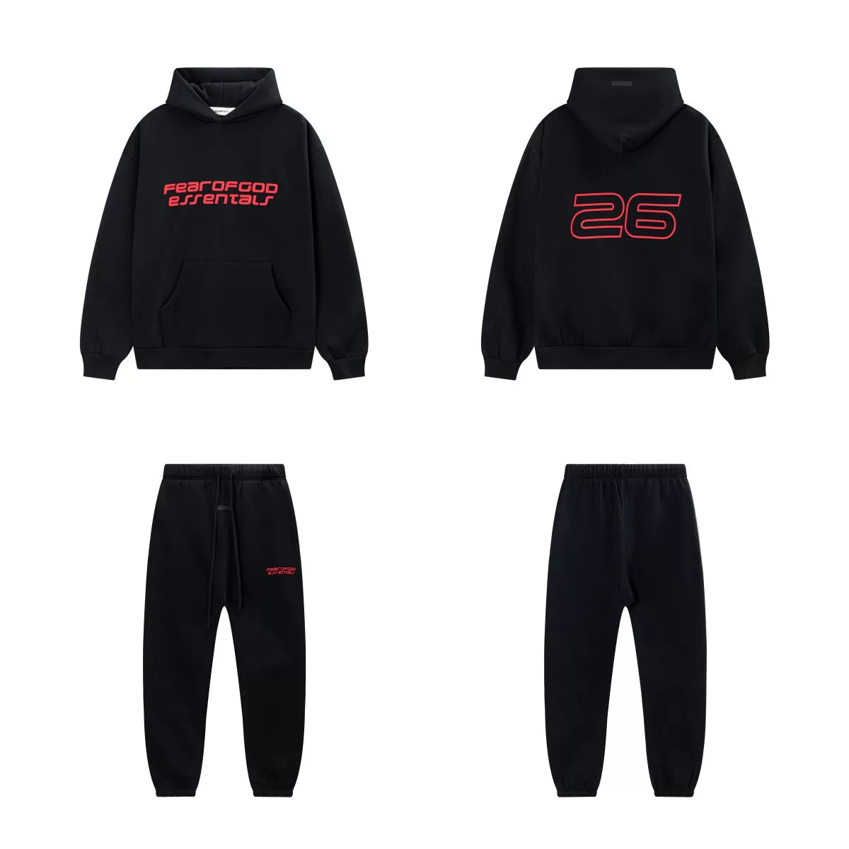Fear Of God Essentials 26 Graphic Hoodie & Jogger Tracksuit Set Black